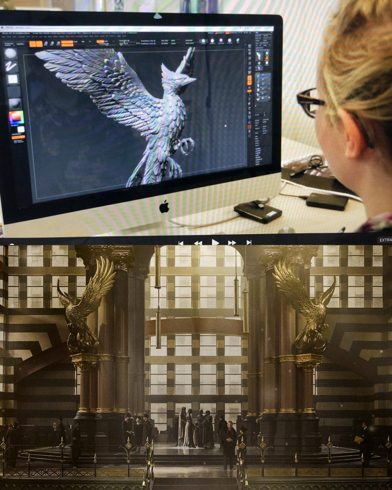 2015 | Fantastic Beasts & Where to find them | Construction dept. | Bryn Court's clay sculpt of the phoenix statue was 3D scanned and then I adjusted/retooled, scaled and prepped for CNC